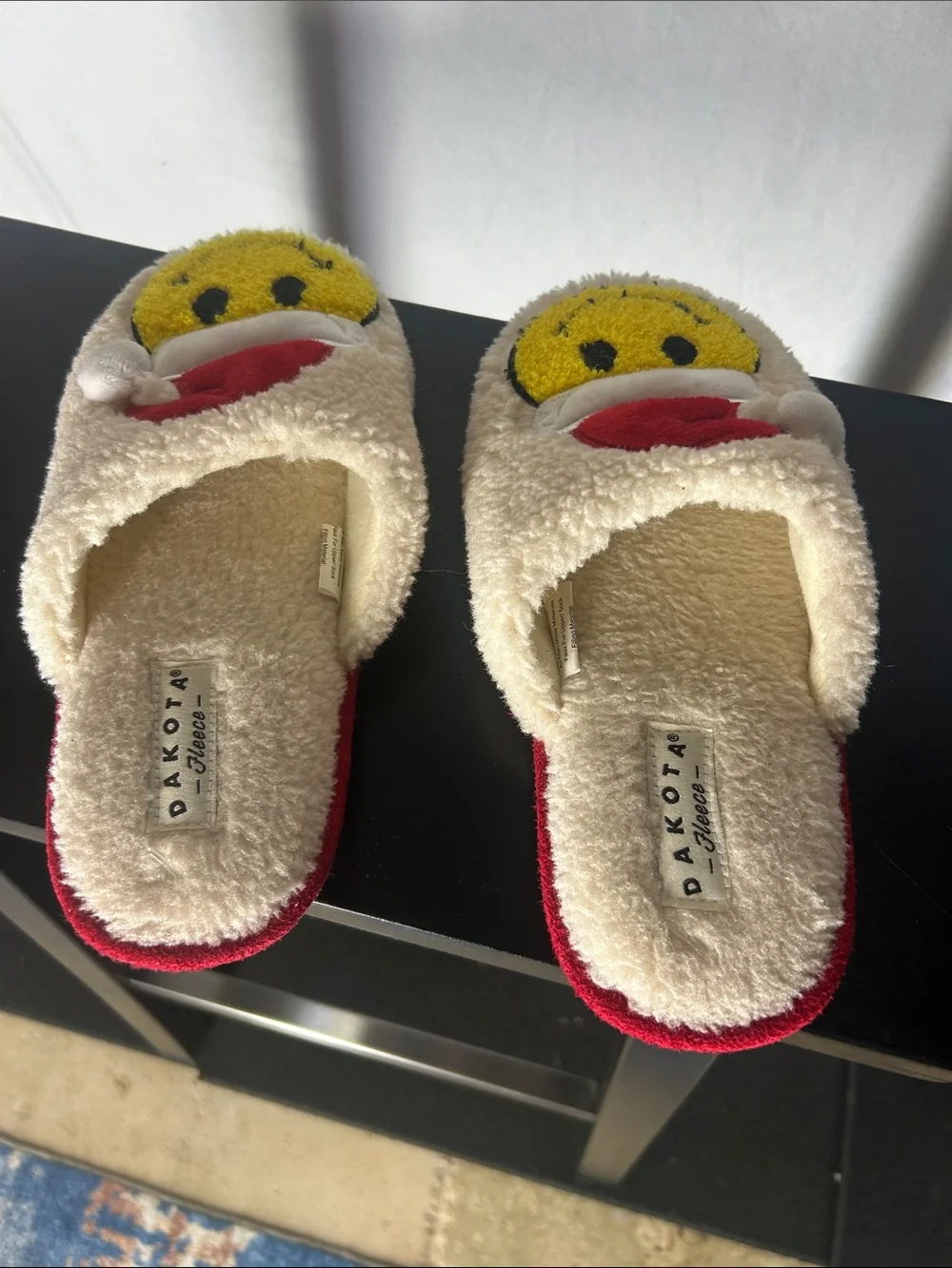 Kids Holiday Smiley Slippers - Cream, Red & Yellow
